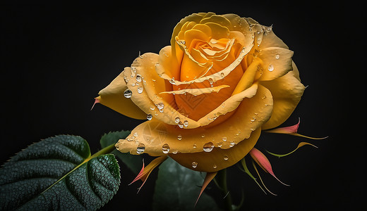 玫瑰露水盛开的黄色玫瑰插画