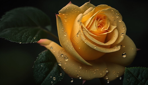 玫瑰露水带着水珠的盛开玫瑰插画