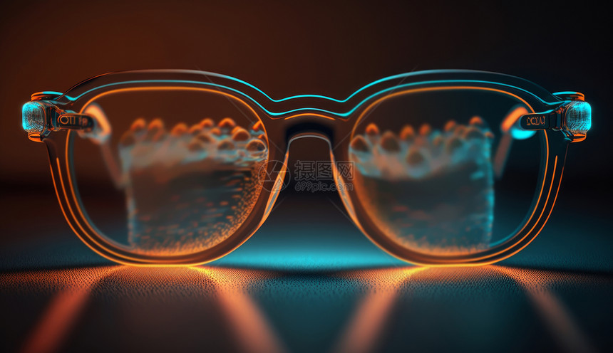 发霓虹光的透明眼镜图片
