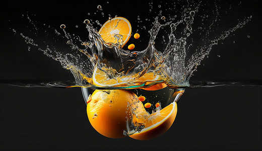 落入水中的橙子图片
