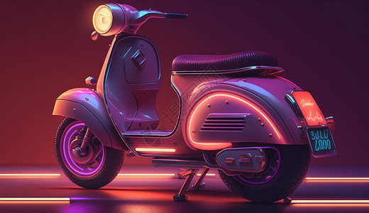 工业科技感紫色金属质感踏板电动车插画