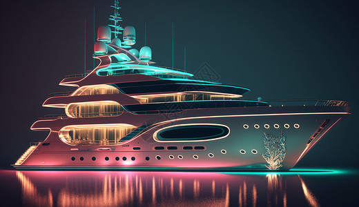 夜景游艇炫酷的大型轮船插画