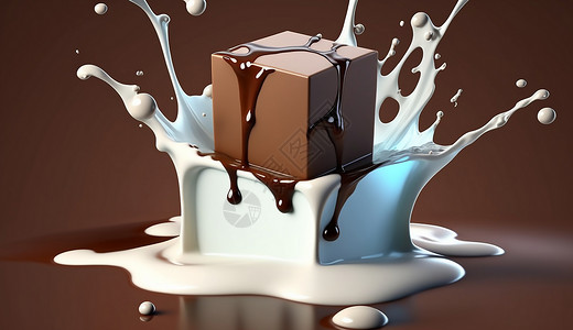 落入牛奶中的巧克力块图片
