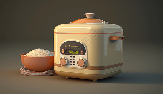 厨房产品米色3D电饭锅插画