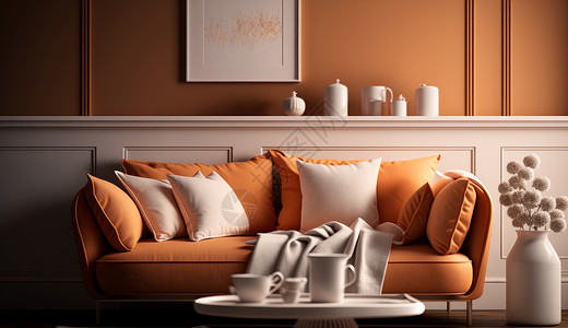 简约橙色系客厅装饰装修图片
