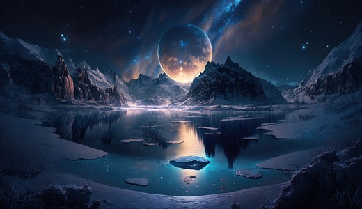 震撼美丽的星河与夜色风景星球高清图片素材
