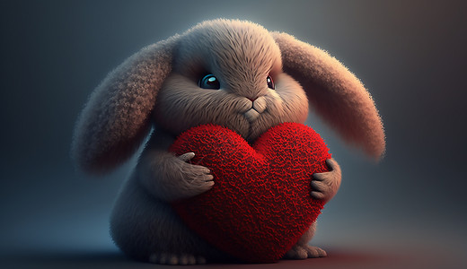 可爱的兔子抱着红心背景图片
