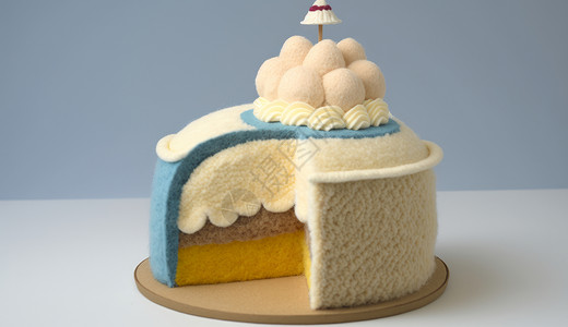 手工蛋糕切开的奶油的蛋糕羊毛毡插画