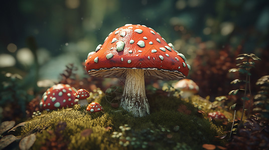 红色蘑菇红色蘑菇和小草高清图片