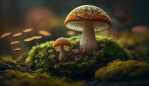 菌菇详情页秋天树林里的菌菇插画
