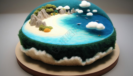 糖壤土山可爱的羊毛毡小岛风景插画