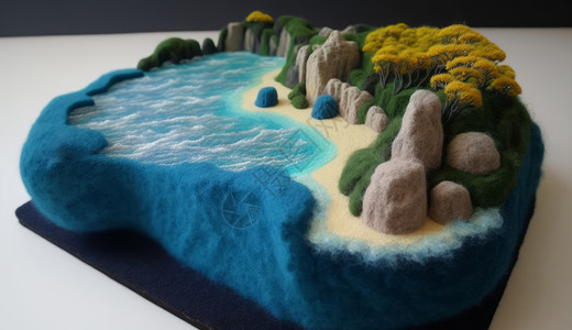 糖壤土山羊毛毡手工小海岛自然风景插画