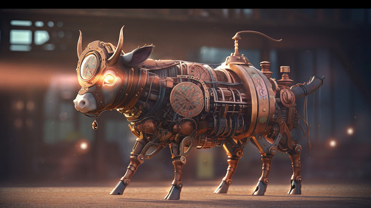 机械感的牛蒸汽朋克背景图片