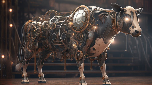 机械牛造型蒸汽朋克背景图片