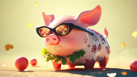 可爱动物框戴着黑框眼镜的可爱小猪插画