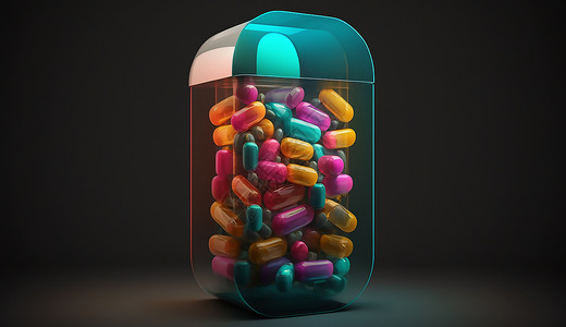 彩色药片药片一盒彩色的胶囊插画