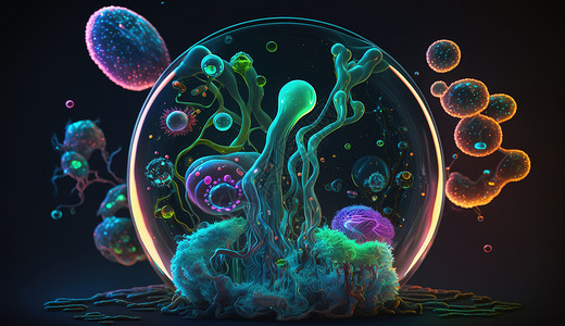 细胞模型梦幻的细胞生物活动插画