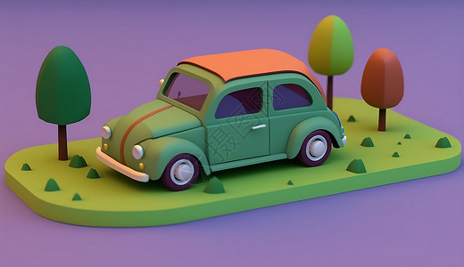 草地上绿色的汽车模型背景图片