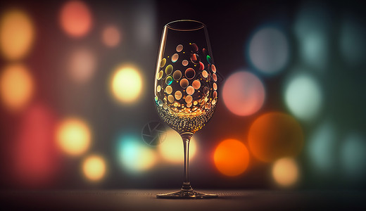 五彩玻璃五彩灯光背景的葡萄酒杯插画