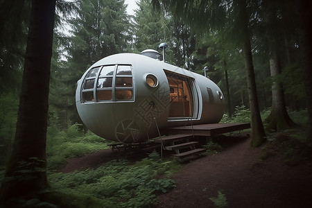 森林中的太空舱民宿背景图片