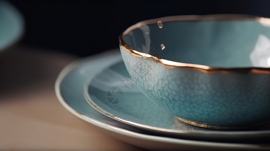 蓝色陶瓷碟子中式陶瓷餐具插画