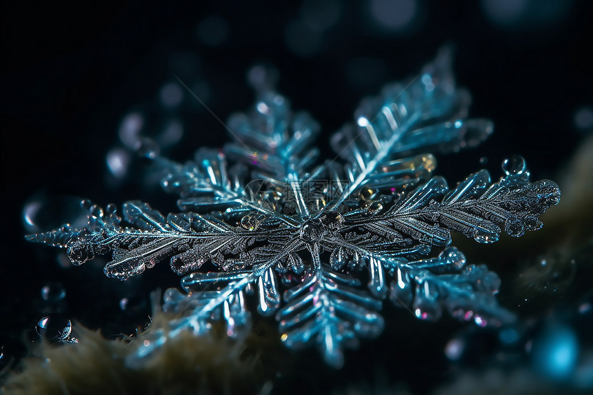 晶莹剔透的雪花微距图片