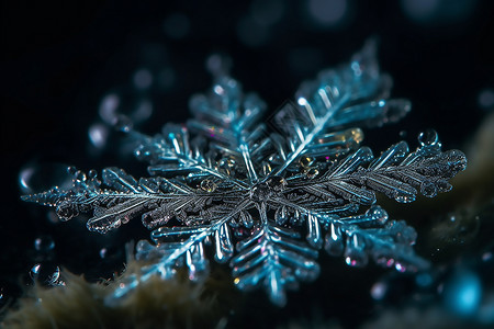 晶莹剔透的雪花微距背景图片