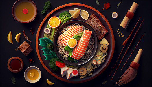 日式餐饮手绘美味的食物图片