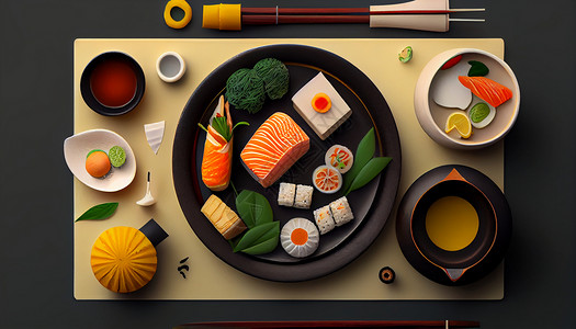 手绘插画美味的餐饮食物背景图片