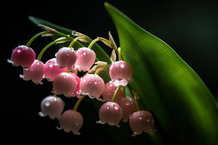 粉色铃兰花上的水珠背景图片