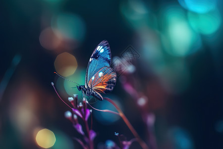 花朵上的美丽蝴蝶背景图片