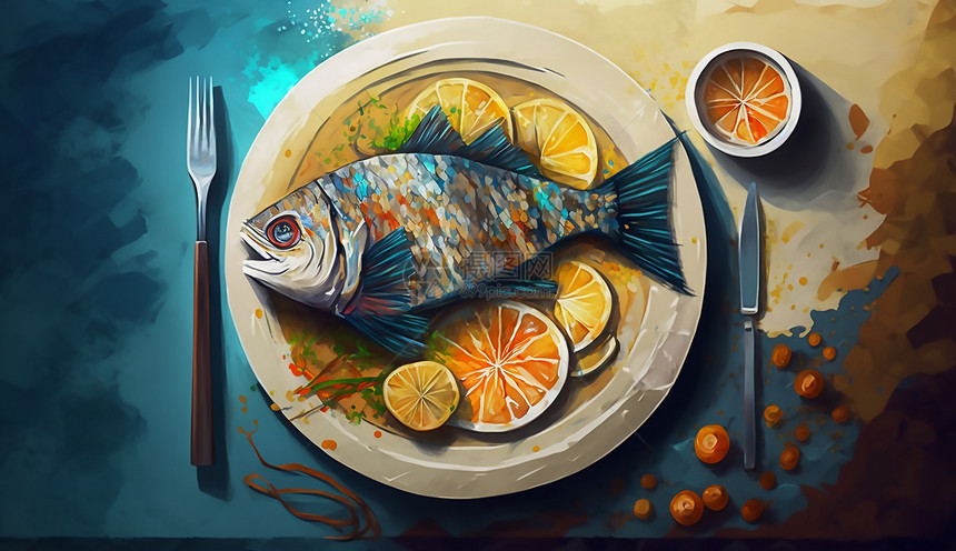 美味的鱼插画背景图片