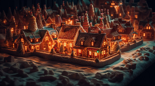 灯光下彩色的糖果小镇房子高清图片素材