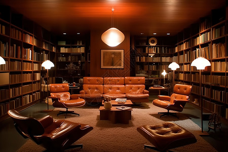 豪华别墅的书房会客休闲室图片