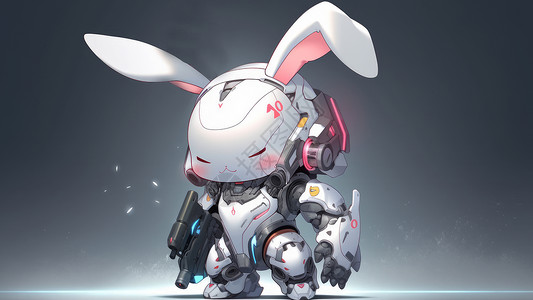 穿着白色机甲的小白兔IP背景图片