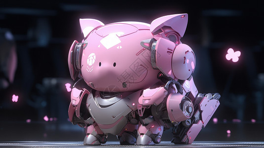 穿着粉色机甲的卡通小猪IP背景图片