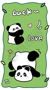 低绿壁纸幸运绿色系熊猫卡通壁纸简笔画插画