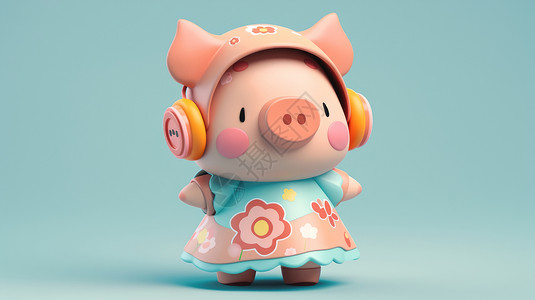 穿小花裙子可爱的小猪IP图片