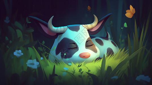 睡在草地上的牛背景图片