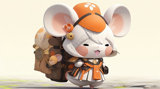 背着背包去旅行的大耳朵多可爱3D小老鼠背景图片