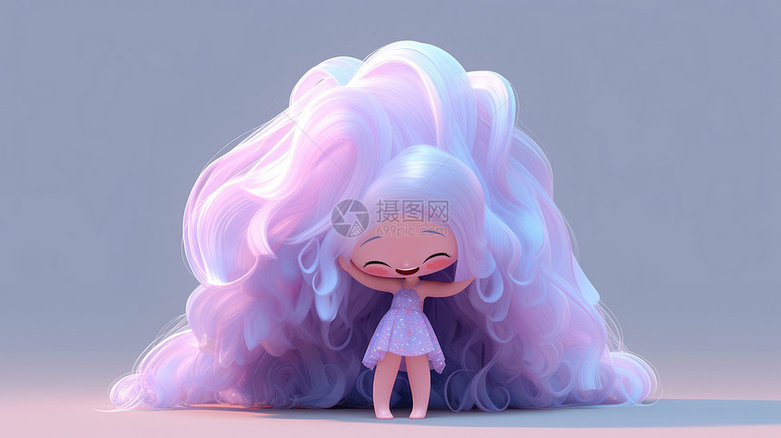紫色长长的头发的卡通小女孩IP图片