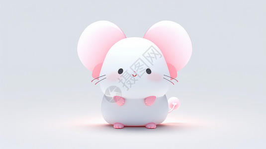 老鼠耳朵粉色耳朵的可爱的卡通小白鼠插画