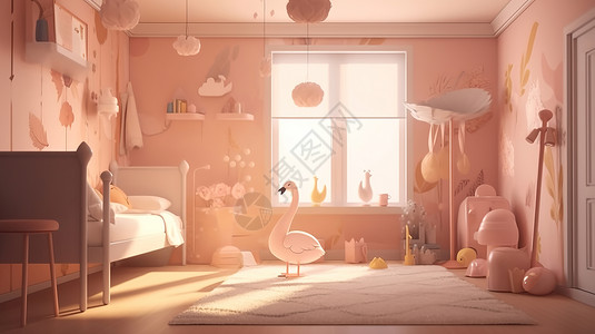 粉色儿童卧室背景图片