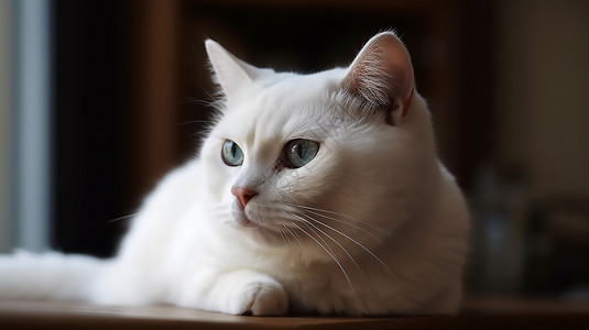 一只趴着的白色小猫图片