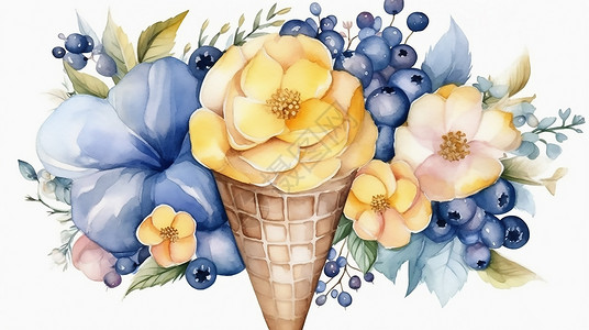 粉色百合花冰淇淋彩绘花插画
