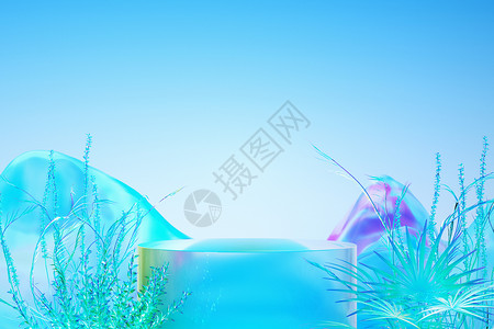 玻璃质感草木展台背景图片