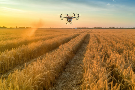农业无人机给麦地喷洒农药图片