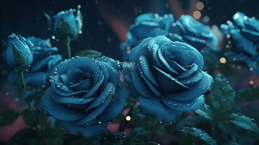 一束菊花刚下过雨蓝色多头玫瑰花设计图片