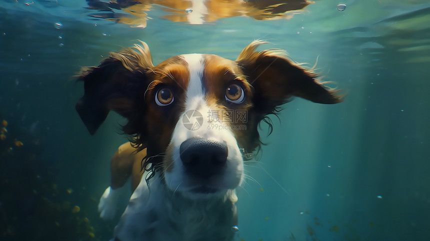 水下游泳玩耍的小狗图片