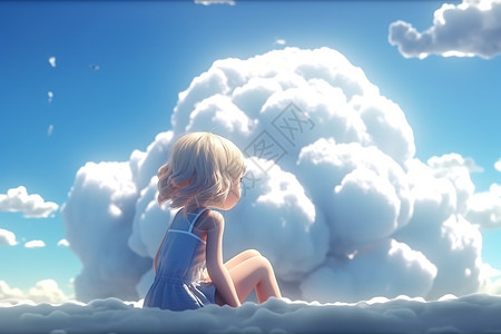 仰望天空的可爱女孩漫画3D背景图片